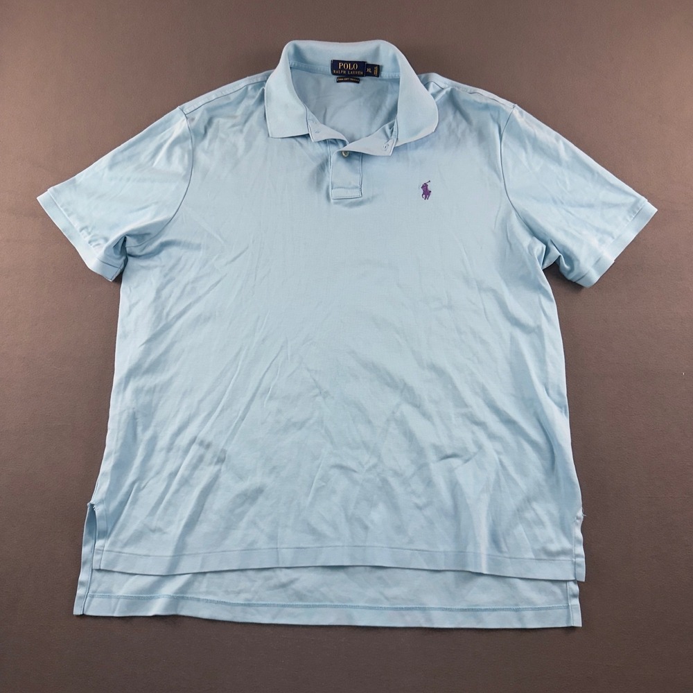 Polo Ralph Lauren Mens XL Pima Soft Touch Polo Shirt Light Blue Purple Pony Logo